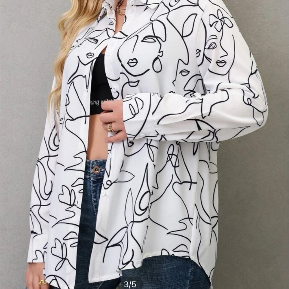 Modern print plus button down shirt